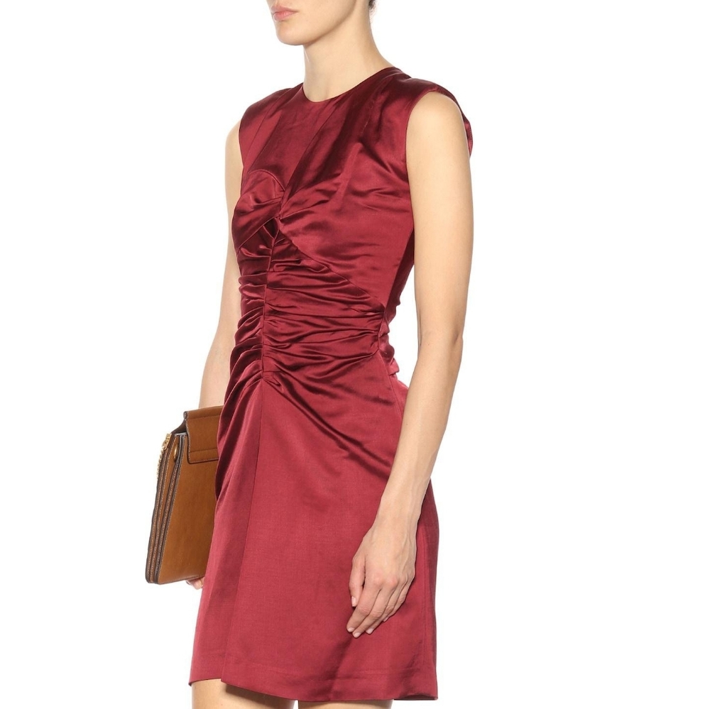 Isabel Marant Burgundy Satin Ruched Sleeveless Dress